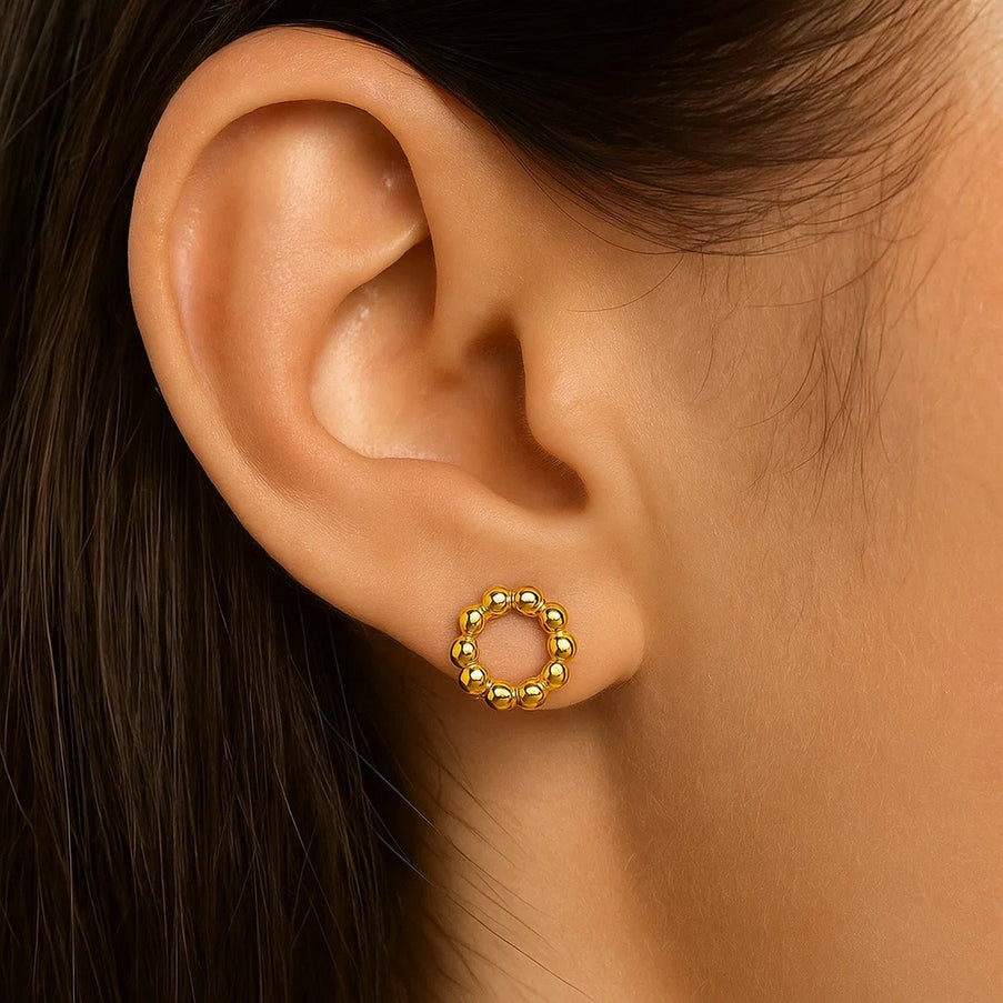 14K Yellow Gold Beaded Circle Earrings