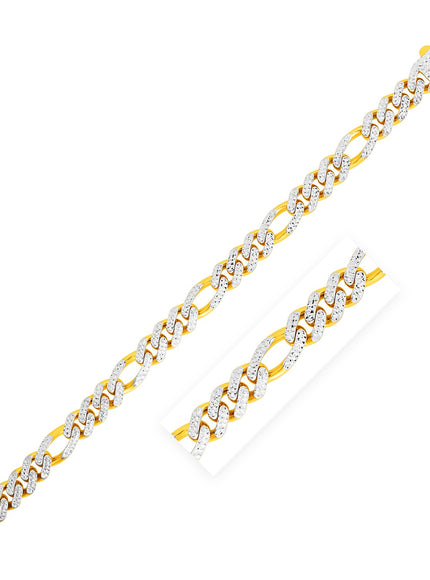 14k Yellow Gold White Pave High Polish Modern Lite Figaro Bracelet (9.5mm)