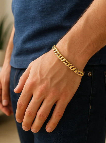 5.0mm 10k Yellow Gold Classic Miami Cuban Solid Bracelet