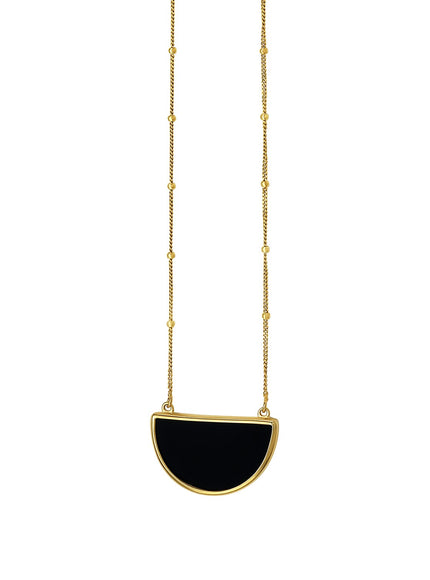 Onyx Geometric Half Moon Necklace in 14K Yellow Gold