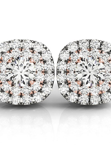 14k White and Rose Gold Cushion Shape Halo Diamond Earrings (3/4 cttw)