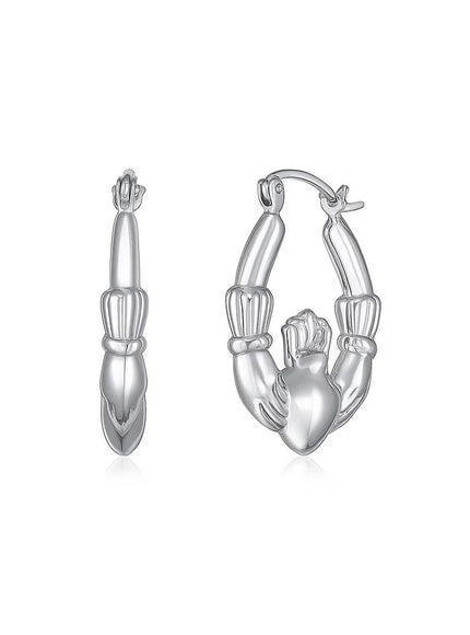 14K White Gold Claddagh Symbol Hoop Earrings