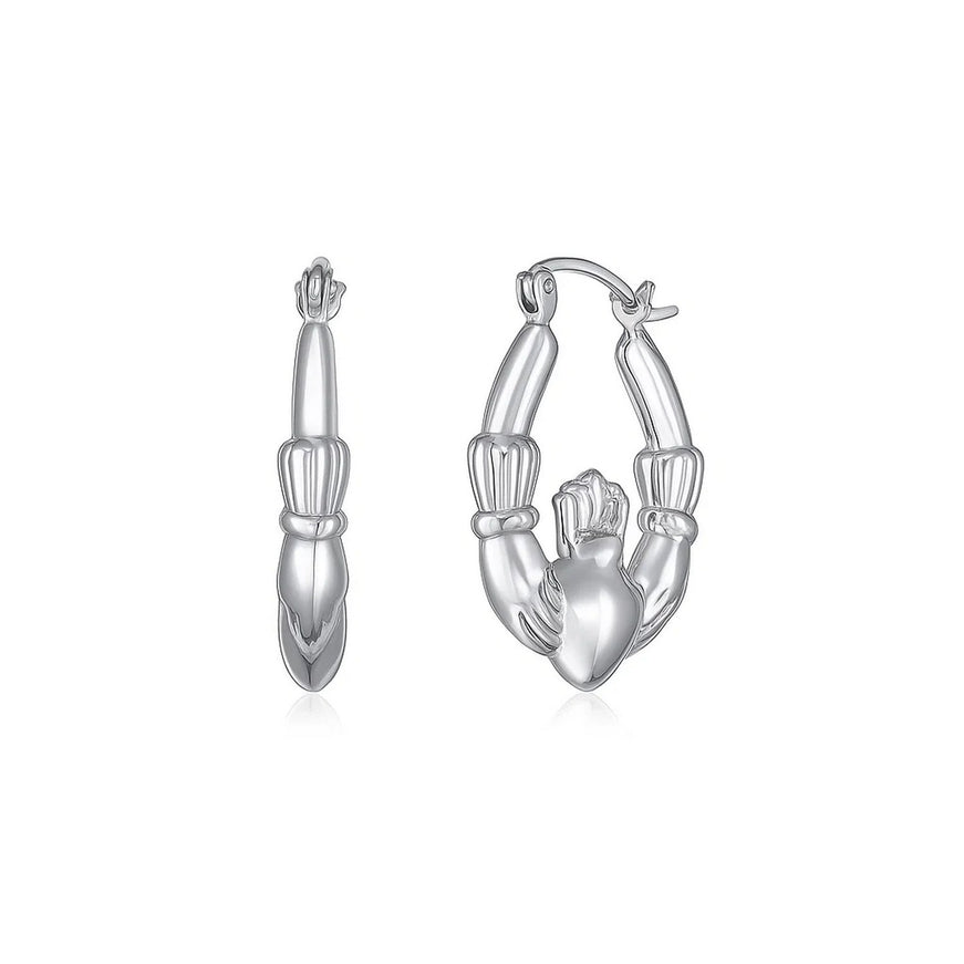 14K White Gold Claddagh Symbol Hoop Earrings