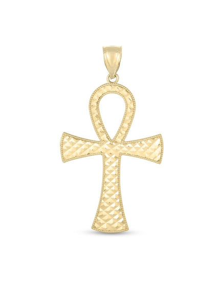 14k Yellow Gold High Polish Textured Ankh Pendant
