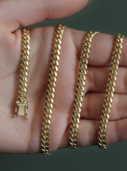 4.9mm 10k Yellow Gold Classic Miami Cuban Solid Chain