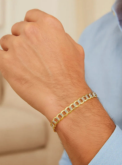 4.7mm 14k Two Tone Gold Pave Curb Bracelet