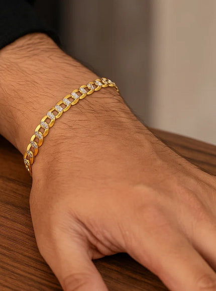 4.7mm 14k Two Tone Gold Pave Curb Bracelet
