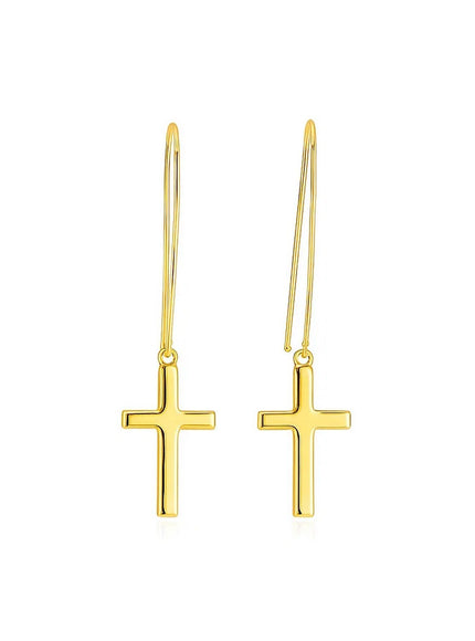 14k Yellow Gold Dangle Cross Earrings