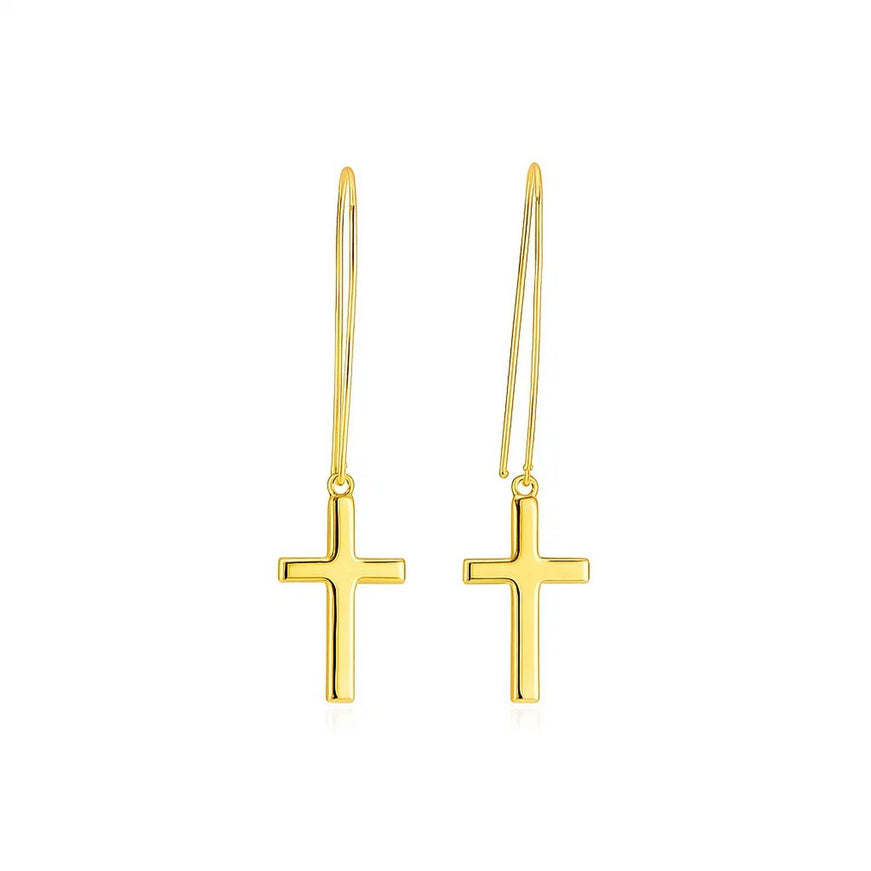 14k Yellow Gold Dangle Cross Earrings