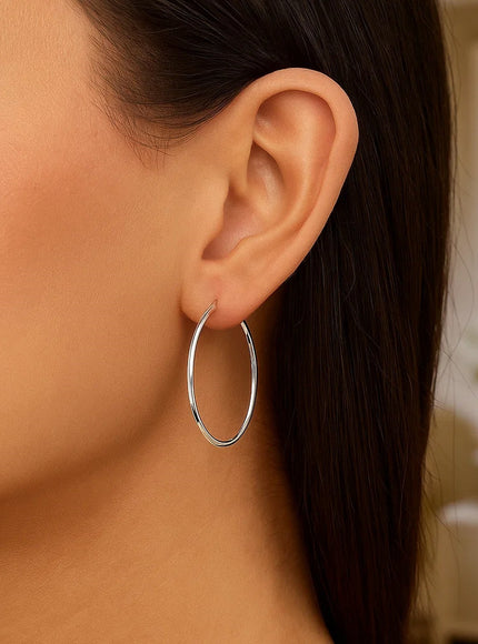 10k White Gold Polished Hoop Earrings (30mm)