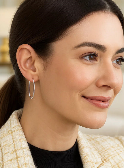 10k White Gold Polished Hoop Earrings (30mm)