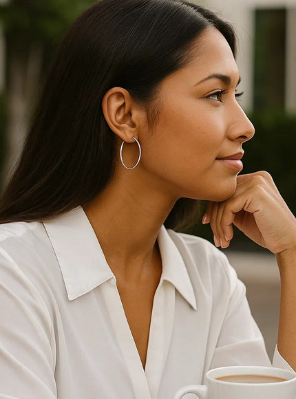 10k White Gold Polished Hoop Earrings (30mm)