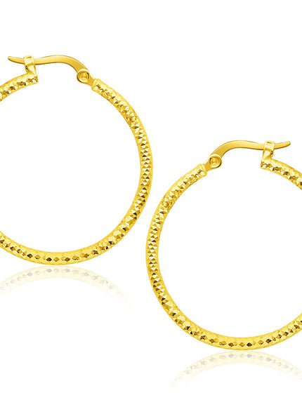 14k Yellow Gold Tube Textured Round Hoop Earrings