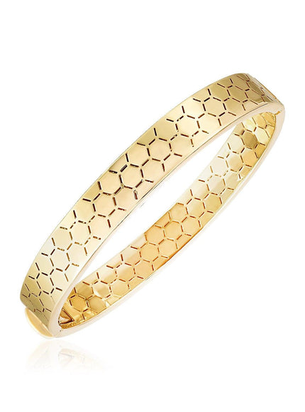 14k Yellow Gold High Polish Honeycomb Bangle (8.9mm) - Ellie Belle