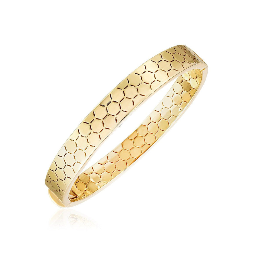 14k Yellow Gold High Polish Honeycomb Bangle (8.9mm) - Ellie Belle