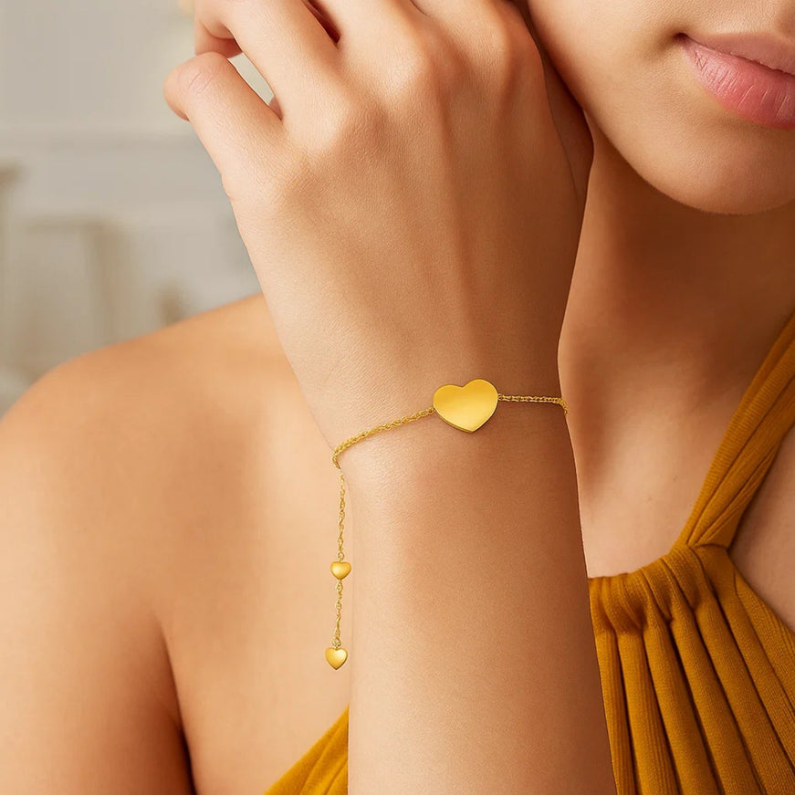 14k Yellow Gold Adjustable Heart Bracelet
