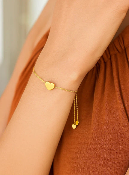 14k Yellow Gold Adjustable Heart Bracelet