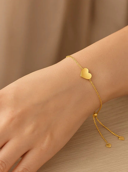 14k Yellow Gold Adjustable Heart Bracelet
