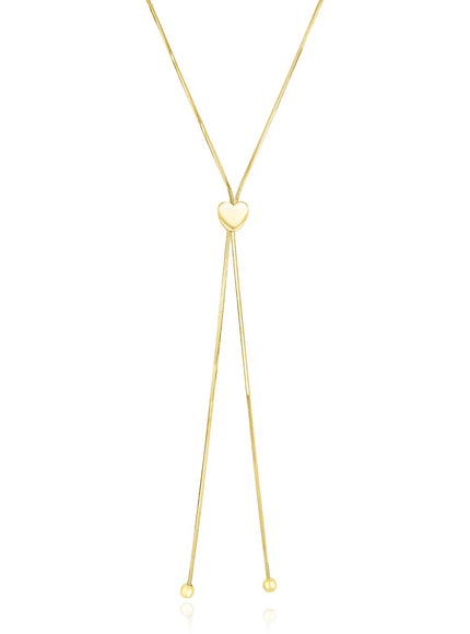 14k Yellow Gold Adjustable Heart Style Lariat Necklace