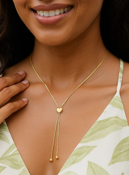 14k Yellow Gold Adjustable Heart Style Lariat Necklace