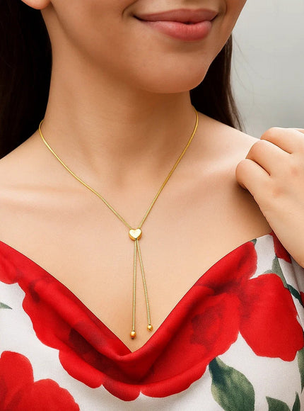 14k Yellow Gold Adjustable Heart Style Lariat Necklace
