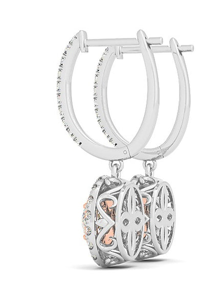 14k White And Rose Gold Drop Diamond Earrings with a Halo Design (3/4 cttw)