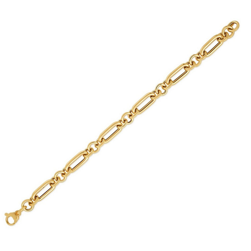 14k Yellow Gold Italian Alternating Paperclip Round Links Bracelet