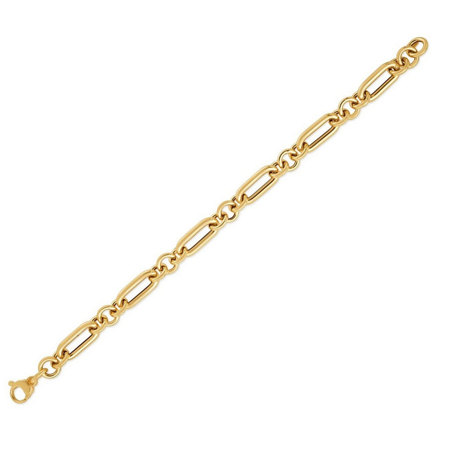 14k Yellow Gold Italian Alternating Paperclip Round Links Bracelet