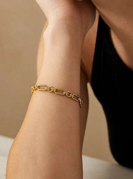 14k Yellow Gold Italian Alternating Paperclip Round Links Bracelet