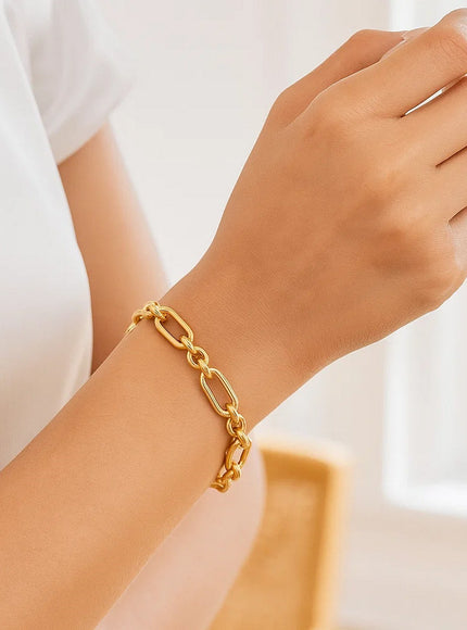 14k Yellow Gold Italian Alternating Paperclip Round Links Bracelet