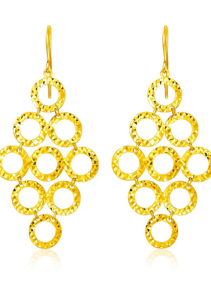 14k Yellow Gold Earrings with Textured Open Circle Motifs