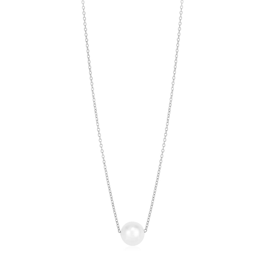 14k White Gold Pearl Solitaire Necklace