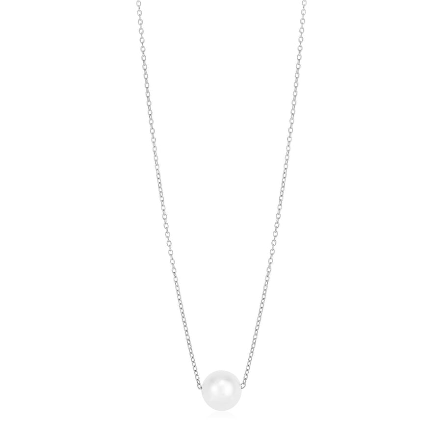 14k White Gold Pearl Solitaire Necklace