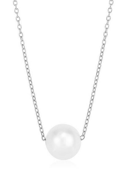 14k White Gold Pearl Solitaire Necklace