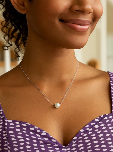 14k White Gold Pearl Solitaire Necklace