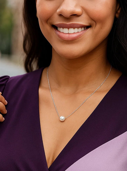 14k White Gold Pearl Solitaire Necklace