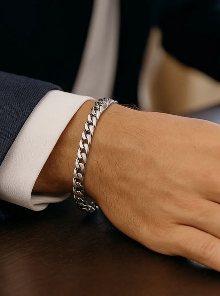 5.5mm 14k White Gold Miami Cuban Semi Solid Bracelet