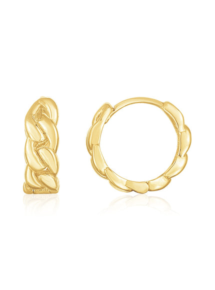 14K Yellow Gold Thick Curb Chain Huggie Hoop Earrings