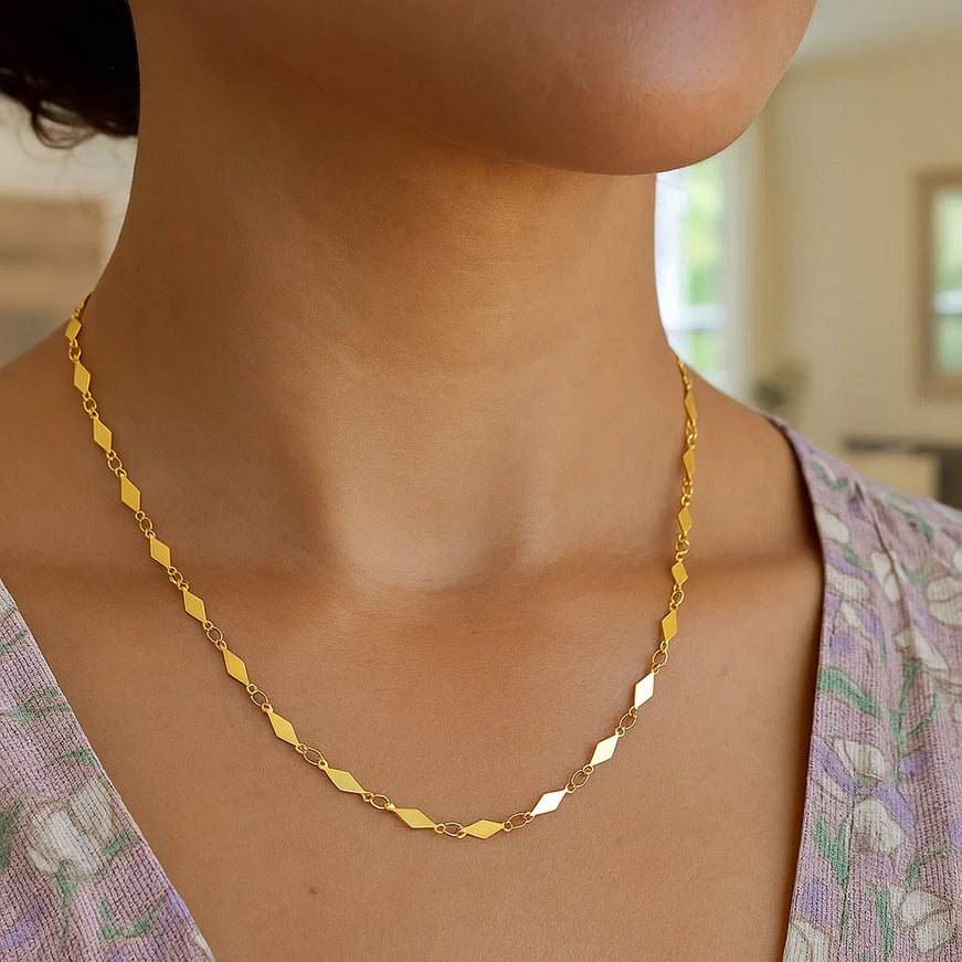 14K Yellow Gold Polished Diamond Motif Chain (3.0mm)