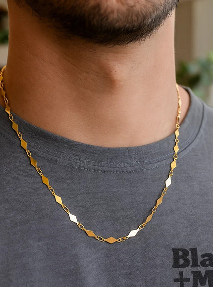 14K Yellow Gold Polished Diamond Motif Chain (3.0mm)