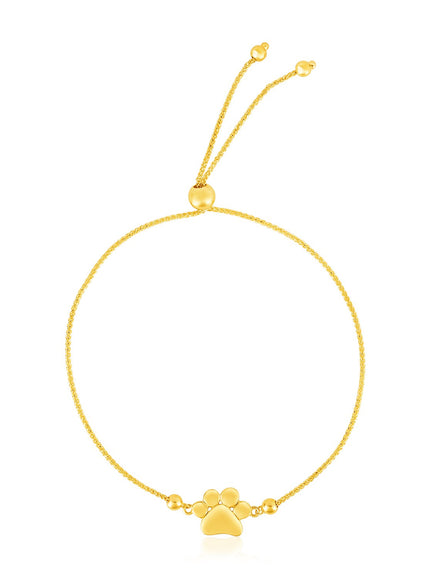 14k Yellow Gold Adjustable Paw Print Bracelet