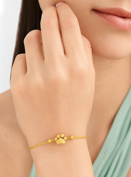 14k Yellow Gold Adjustable Paw Print Bracelet