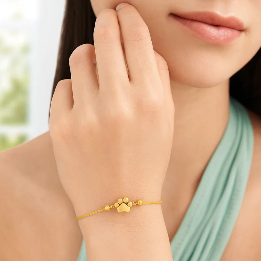 14k Yellow Gold Adjustable Paw Print Bracelet