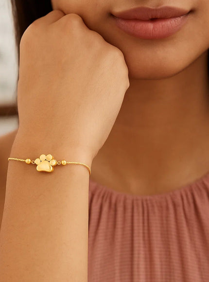 14k Yellow Gold Adjustable Paw Print Bracelet