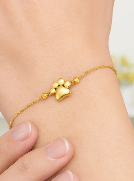 14k Yellow Gold Adjustable Paw Print Bracelet