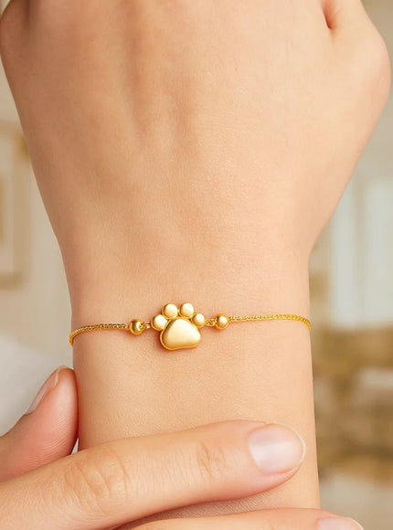 14k Yellow Gold Adjustable Paw Print Bracelet