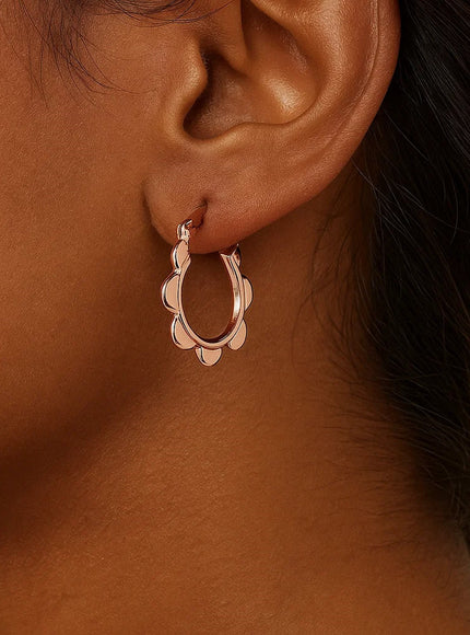 14k Rose Gold Scalloped Hoop Earrings