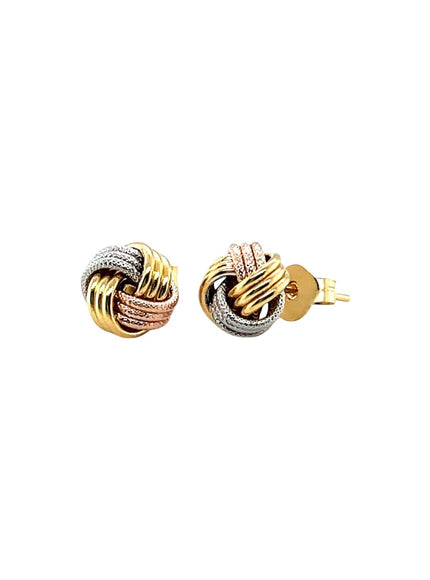 Love Knot Post Earrings in 14k Tri Color Gold