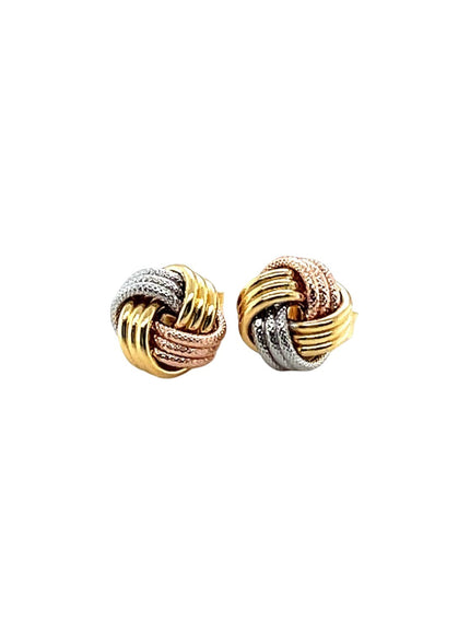Love Knot Post Earrings in 14k Tri Color Gold