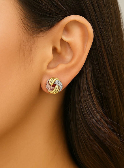Love Knot Post Earrings in 14k Tri Color Gold